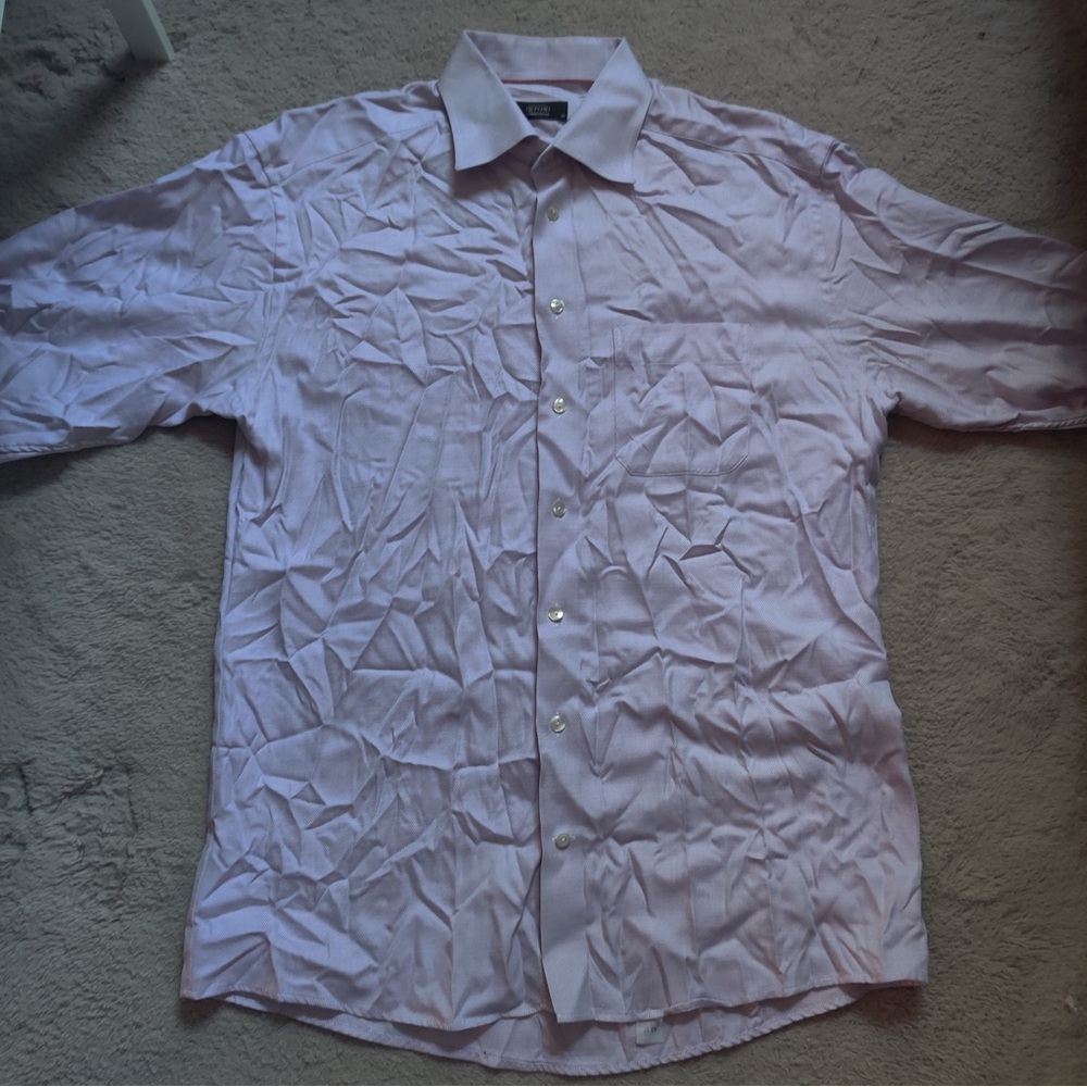 ETON Dress Shirt Men's 43 Light Purple White 17-36 Button Front Long Sleeve Dot - Picture 2 of 6